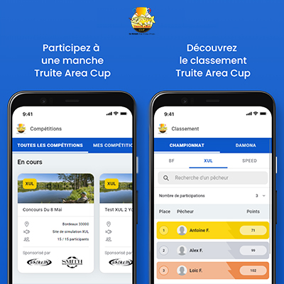 Screenshots de l'application truite area cup
